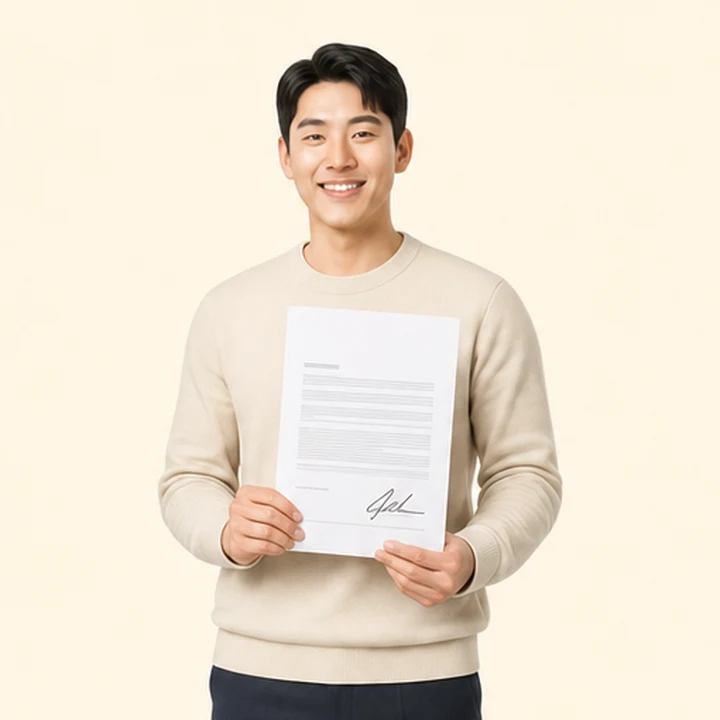 신용불량 셀토스 장기렌트 서면 견적서를 들고 있는 고객